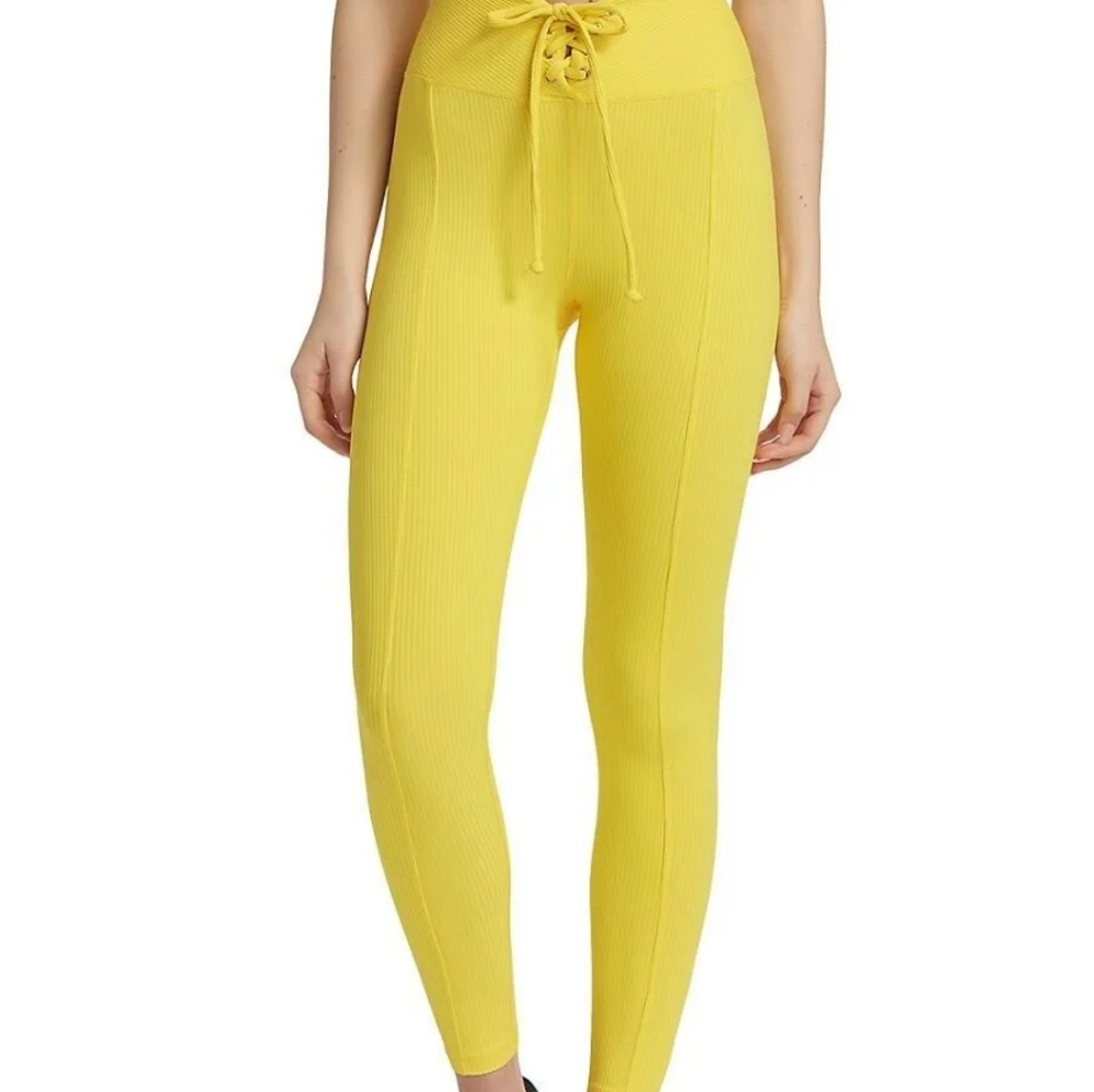 Year of Ours Bright Yellow Ribbed Drawstring Leggings